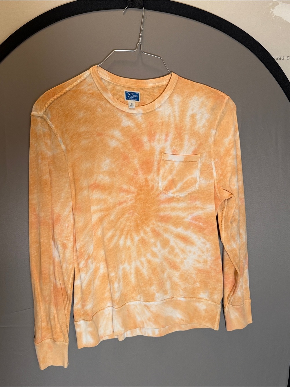 J. Crew Men’s Orange Tie-Dye Crewneck with Chest Pocket